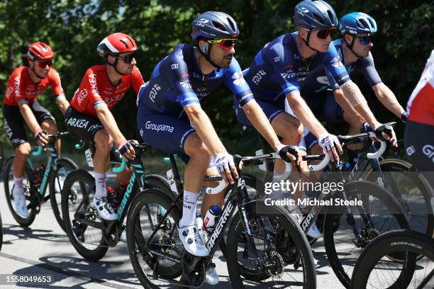 Olivier Le Gac of France and Lars Van Den Berg of The Netherlands and Team Groupama-FDJ compete during the stage eighteen of the 110th Tour de France...