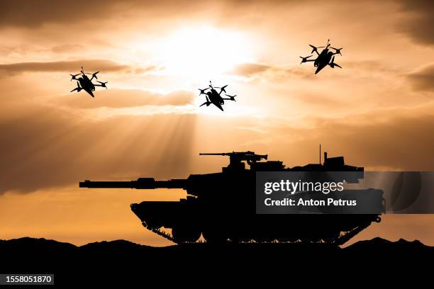 armored tank and fpv kamikaze drones - missile defense command stock pictures, royalty-free photos & images