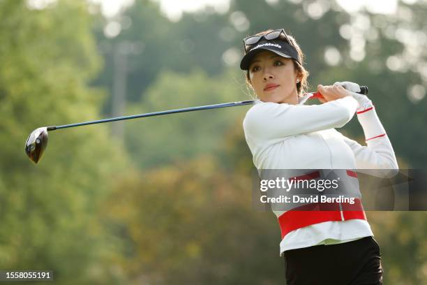 Muni He of China plays her shot from the third tee during the second round of the Dow Great Lakes Bay Invitational at Midland Country Club on July...