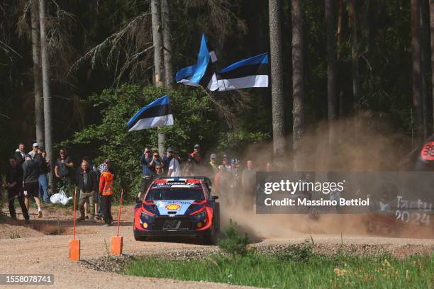 Esapekka Lappi of Finland and Janne Ferm of Finland are competing with their Hyundai Shell Mobis WRT Hyundai i20 N Rally1 Hybrid during Day One of...