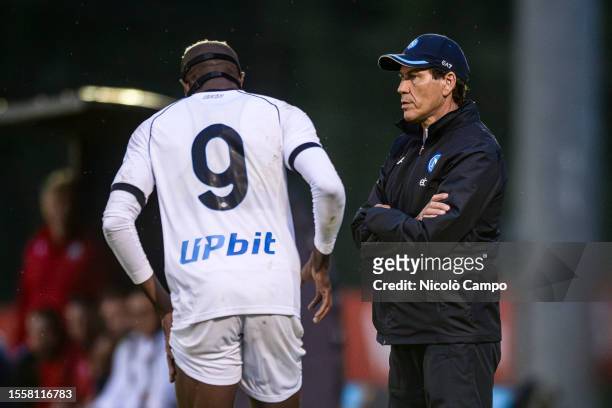 Rudi Garcia , head coach of SSC Napoli, and Victor Osimhen of SSC Napoli are seen during the pre-season friendly football match between SSC Napoli...