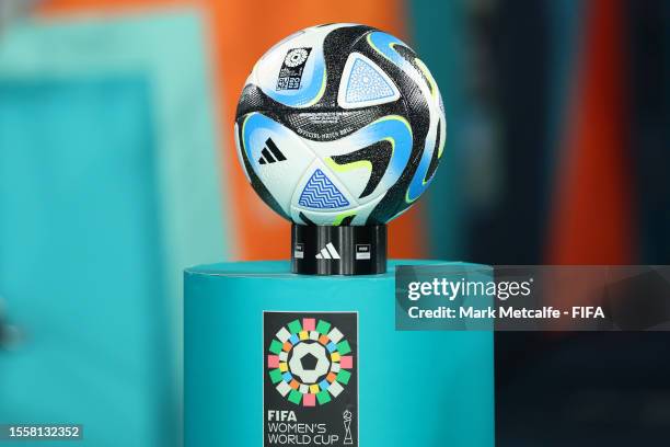 Adidas Oceaunz Women's World Cup 2023 match ball is displayed prior to the FIFA Women's World Cup Australia & New Zealand 2023 Group B match between...