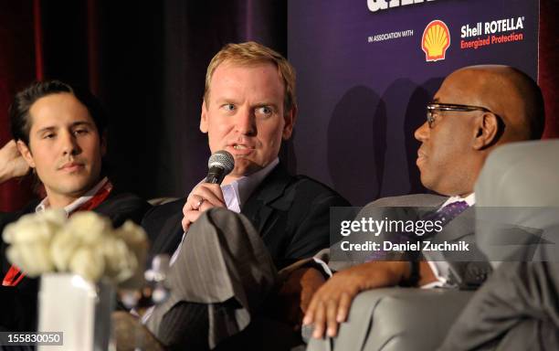 Jordan Zachary, Charlie Walker and Charles J. Johnson attend the 2012 Billboard Touring Conference & Awards Keynote Address at Roosevelt Hotel on...