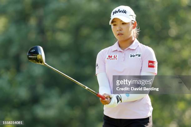 Mi Hyang Lee of South Korea prepares to tee off on the third hole during the second round of the Dow Great Lakes Bay Invitational at Midland Country...
