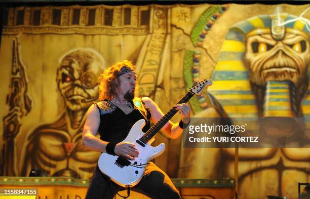 Adrian Smith of the legendary British rock band Iron Maiden performs at Ricardo Saprissa Stadium during a concert in San Jose on February 26, 2008....