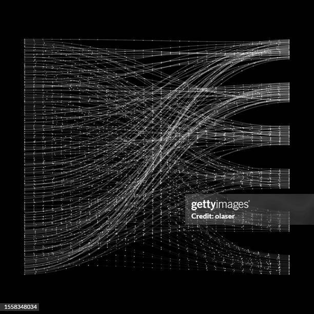 sorting data, data bits travelling along curves into six groups - rendering of binary code pattern stock illustrations