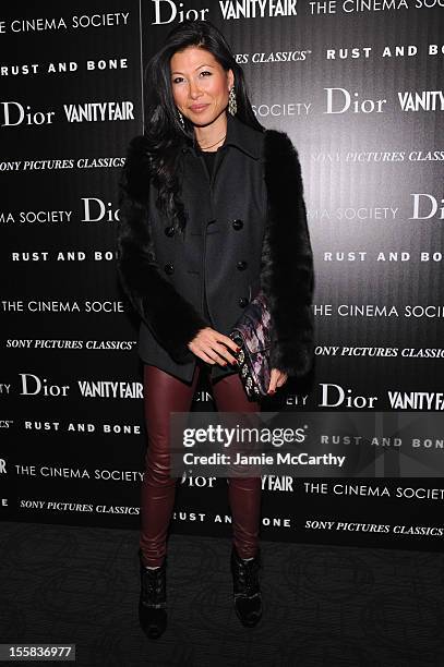 Monika Chiang attends The Cinema Society with Dior & Vanity Fair screening of "Rust and Bone" at Landmark's Sunshine Cinema on November 8, 2012 in...