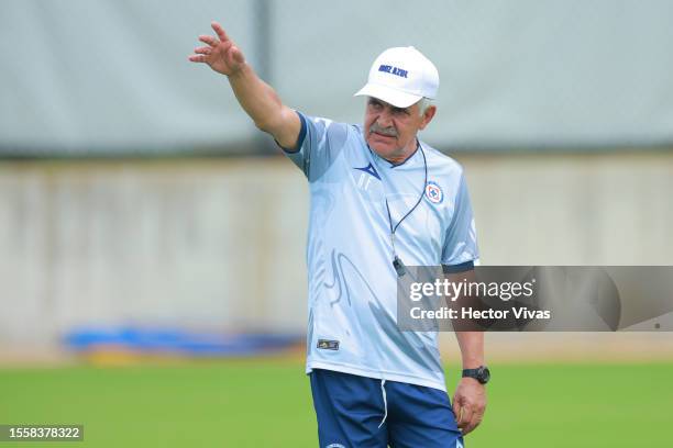 Ricardo Ferretti, coach of Cruz Azul gestures during an Inter Miami CF Training Session at Florida Blue Training Center on July 20, 2023 in Fort...