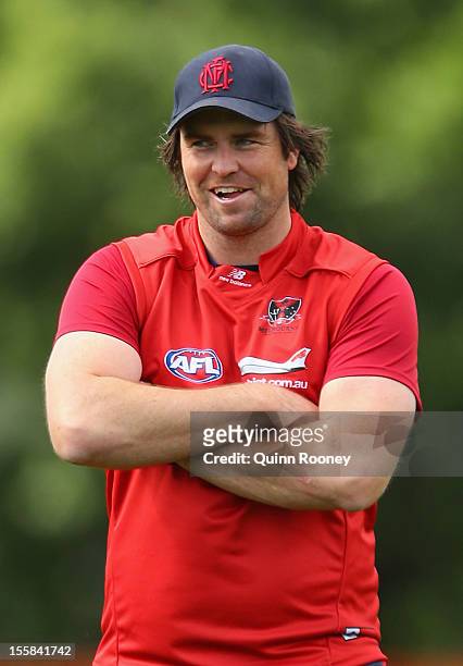 Leigh Brown the assistant coach of the Demons looks on during a Melbourne Demons AFL training session at Gosch's Paddock on November 9, 2012 in...