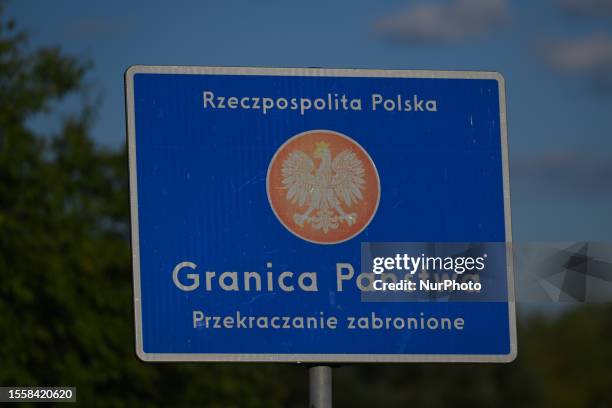 The Republic of Poland border sign located in Wlodawa, near Polish border pillar number 15, at the Polish-Belarusian border, on July 09, 2023 in...