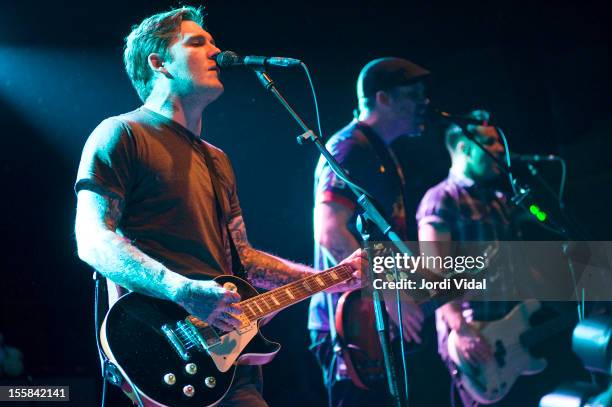 Brian Fallon, Ian Perkins and Alex Levine of The Gaslight Anthem perform on stage at Sala Apolo on November 8, 2012 in Barcelona, Spain.