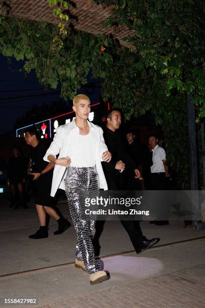 Singer Hashizume Mika arrives at Bottega Veneta Winter 23 Beijing Show on July 20, 2023 in Beijing, China.