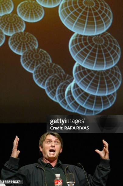 British musician Mike Oldfield gives a press conference to present his new album "Music of the Spheres", on March 6 at the Guggenheim Bilbao Museum...