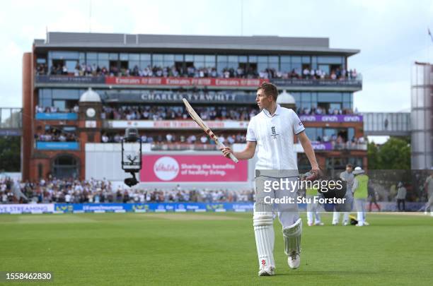 England batsman Zak Crawley acknowledges the applause as he leaves the field after being dismissed for 189 runs during day two of the LV= Insurance...