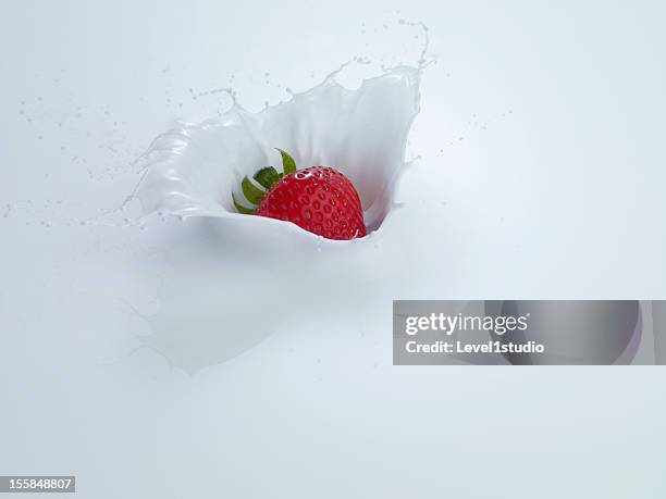 fruits drop on milk - splash crown stock pictures, royalty-free photos & images