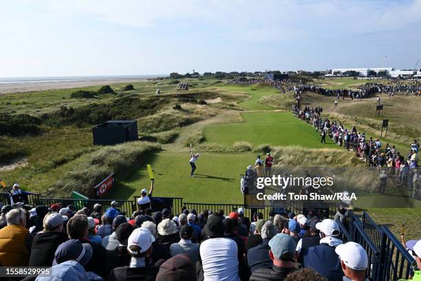 Ben Griffin of the United States tees off on the 13th hole during Day One of The 151st Open at Royal Liverpool Golf Club on July 20, 2023 in Hoylake,...