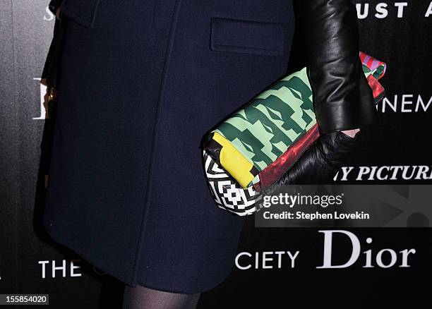 Close-up of Gwendoline Christie's purse at The Cinema Society with Dior & Vanity Fair screening of "Rust and Bone" at Landmark's Sunshine Cinema on...