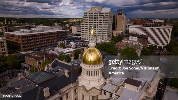 Aerial view of Trenton New Jersey Skyline featuring state capitol dome of New Jersey.
