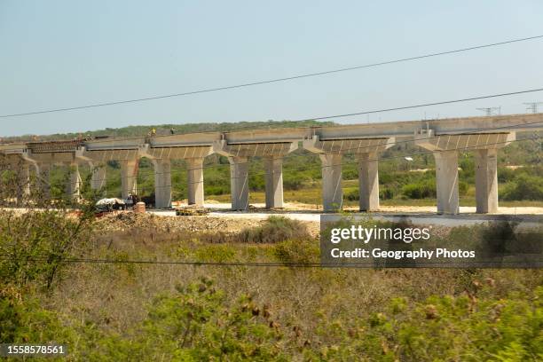 Construction work on infrastructure for new Mayan Train project railway train network, near Campeche city, Campeche State, Mexico.