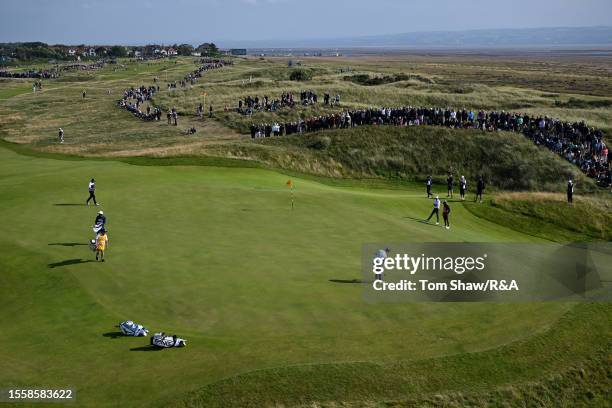 General view across the 12th green as David Lingmerth of Sweden putts during Day One of The 151st Open at Royal Liverpool Golf Club on July 20, 2023...