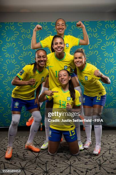 Adriana, Aline Gomes, Lauren, Bruninha and Tamires of Brazil pose for a portrait during the official FIFA Women's World Cup Australia & New Zealand...