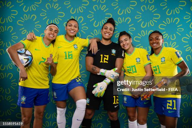 Andressa, Bia Zaneratto, Leticia, Angelina and Kerolin of Brazil pose for a portrait during the official FIFA Women's World Cup Australia & New...