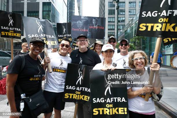 Daniel Dae Kim, Duncan Crabtree-Ireland, Kerry Bishé, Chris Lowell and Joely Fisher join SAG-AFTRA members and supporters on the picket line in front...