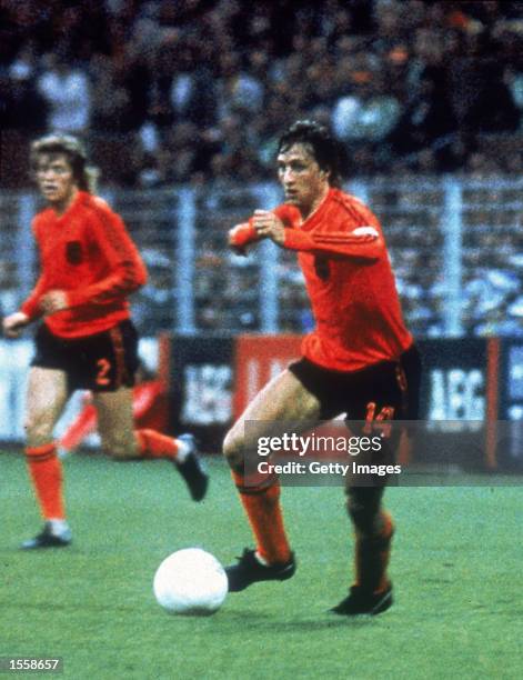 Johan Cruyff of Holland in action during the World Cup match against Sweden played at the Westfalenstadion in Dortmund, Germany. \ Mandatory Credit:...