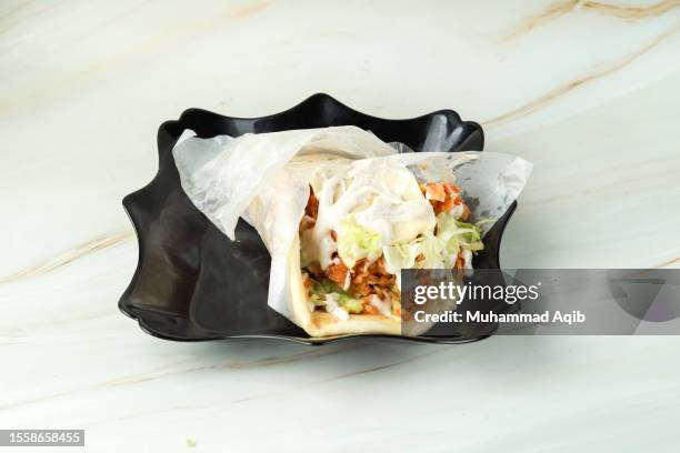 chicken shawarma /pakistani snack - lavash stock pictures, royalty-free photos & images