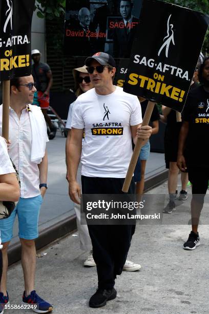 Chris Lowell joins SAG-AFTRA members and supporters on the picket line in front of Amazon/HBO at 450 W 33 street as the SAG-AFTRA Actors Union strike...