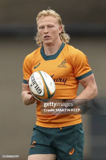 Australia's Carter Gordon attends a training session at Brighton Grammar School in Melbourne on July 28 ahead of the Rugby Championship and 2023...