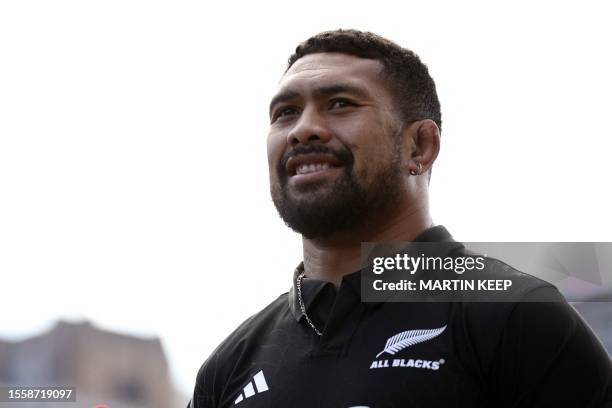 New Zealand's Captain Ardie Savea talks to the media during a press conference in Melbourne on July 28 ahead of the Rugby Championship and 2023...