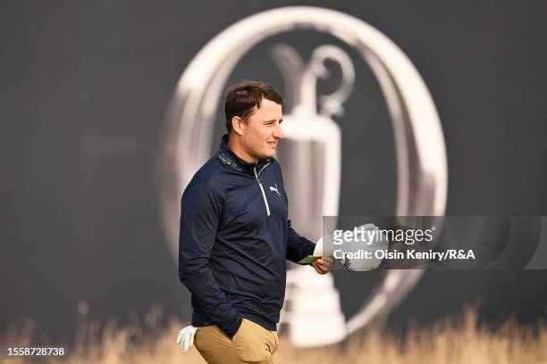 Emiliano Grillo of Argentina reacts after a putt on the 18th green during Day One of The 151st Open at Royal Liverpool Golf Club on July 20, 2023 in...