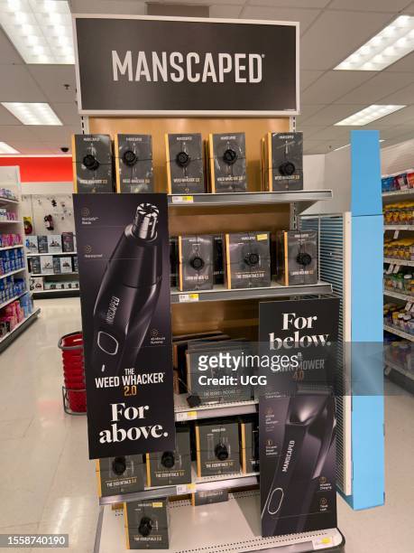 Manscaped, mens personal grooming system display, Target Store, Queens, New York.