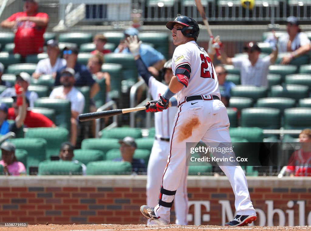 Roger Riley Arizona Diamondbacks Austin Riley of the Atlanta Braves hits a three-run homer in the ...