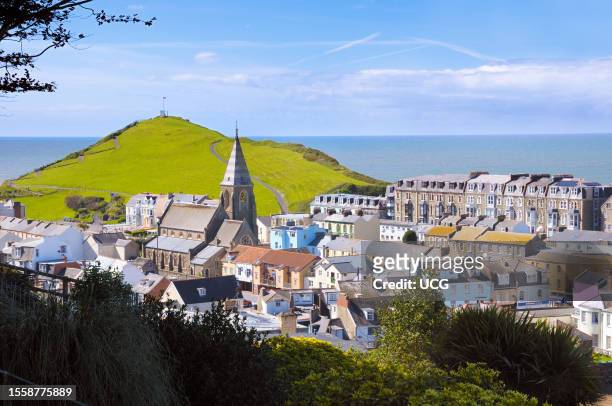 View of Ilfracombe on the North Devon coast with St Philip and St James parish church and Capstone Hill.