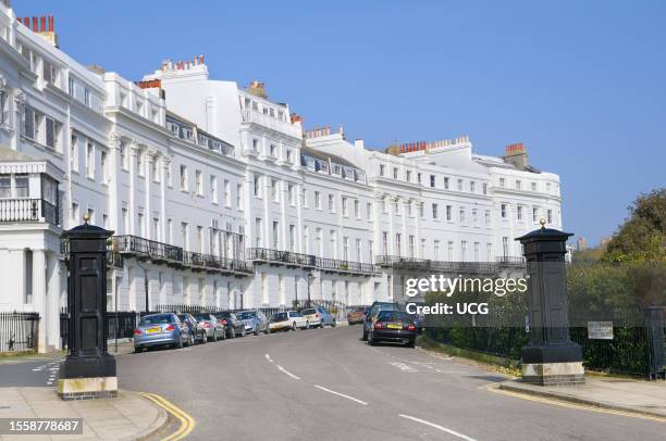 The elegant Grade I-listed Regency architecture of Lewes Crescent in the Kemptown area of Brighton in East Sussex. It is part of the original Kemp...