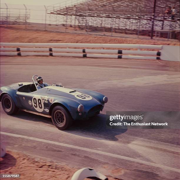 Times Grand Prix - Riverside. Ken Miles of Shelby American driving his Cobra roadster.