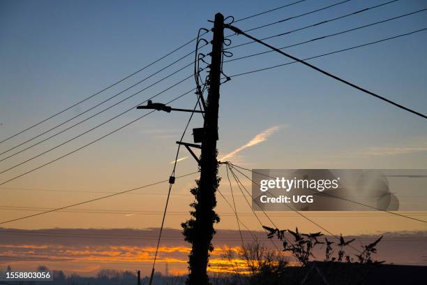 Street light and winter sunrise in Lower Radley Village, Oxfordshire.