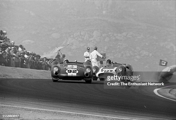 Times Grand Prix - Riverside. Richie Ginther in a Ford Powered Cooper King Cobra leads George Wintersteenin his Cooper Monaco T61M.