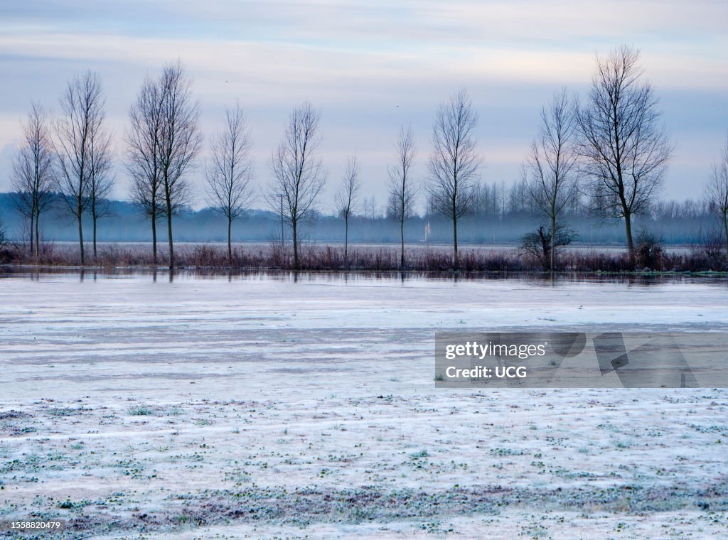 Flooded and then frozen lake by the Thames, Radley Village, Oxfordshire