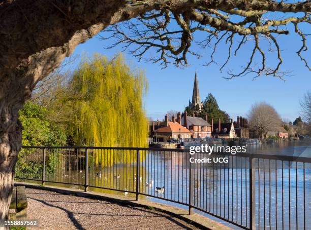 View of St Helens Wharf and Church by the Thames at Abingdon, on a fine Spring morning.