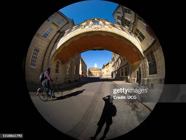 The Bridge of Sighs, Hertford College Oxford, circular fisheye view from New College Lane.