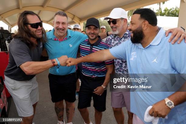 Johnny Damon, Joey Fatone, Luis Fonsi, Joe Mulvi, and DJ Khaled attend the inaugural We The Best Foundation Classic at Miami Beach Golf Club on July...