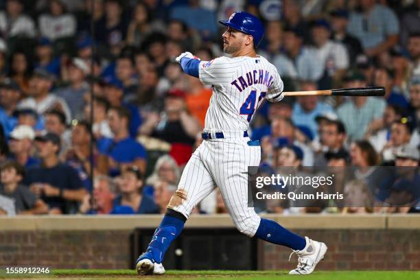 Mike Tauchman of the Chicago Cubs against the Washington Nationals at Wrigley Field on July 19, 2023 in Chicago, Illinois.