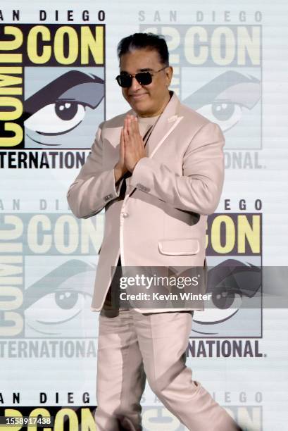 Kamal Haasan speaks onstage at "Project K: Inside India's History-Making Sci-Fi Epic" panel during 2023 Comic-Con International: San Diego at San...