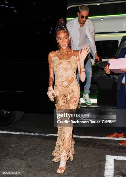 Winnie Harlow and Kyle Kuzma are seen at Tao restaurant on July 27, 2023 in Los Angeles, California.