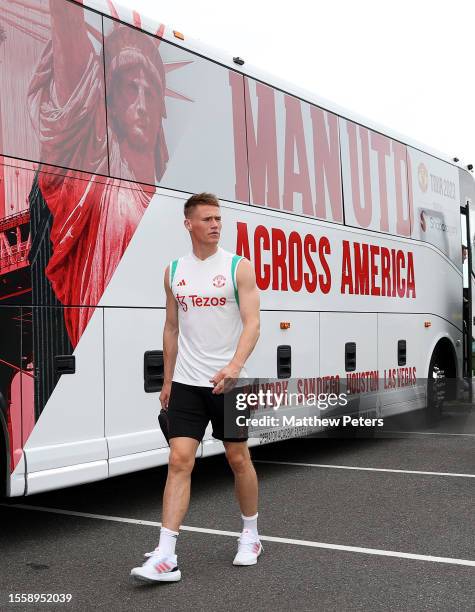 Scott McTominay of Manchester United arrives ahead of a pre-season training session at Pingry School on July 20, 2023 in Basking Ridge, New Jersey.