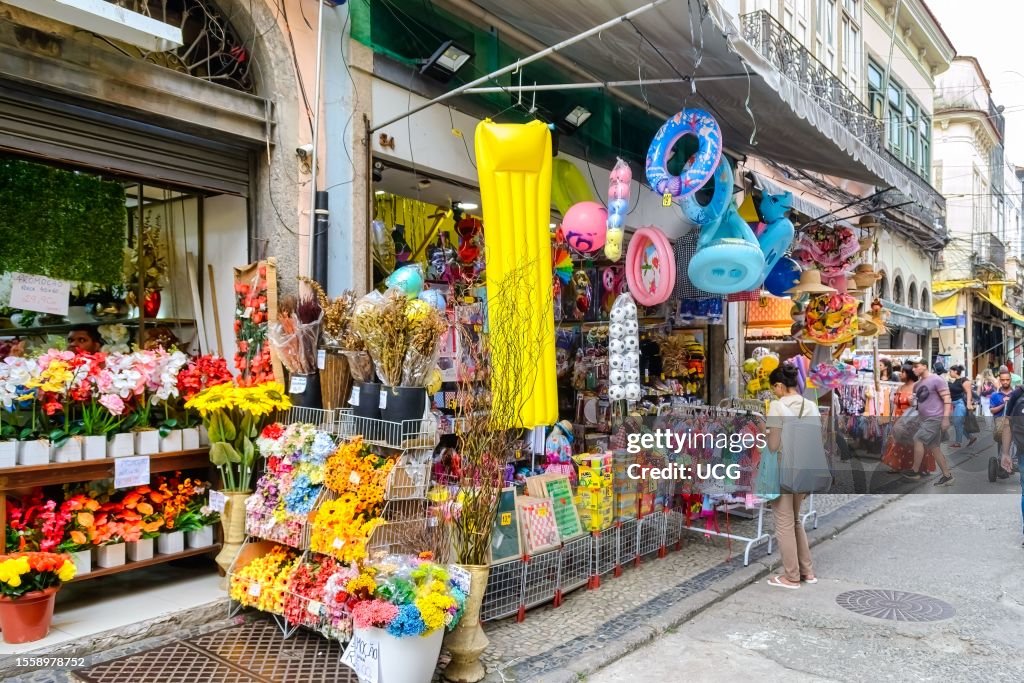 Shops In Rio Rio de Janeiro, Brazil, Retail small business. People in city street ...