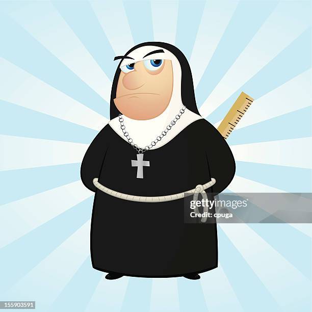 stockillustraties, clipart, cartoons en iconen met nun with ruler - zuster